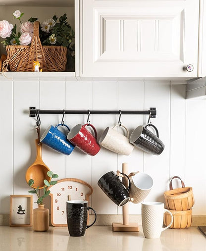 AmorArc Extra Large Coffee Mugs Set of 6, 20oz Ceramic Tall Coffee Mugs Set with Textured Geometric Patterns for Coffee/Tea/Beer/Hot Cocoa, Dishwasher & Microwave Safe,Beige