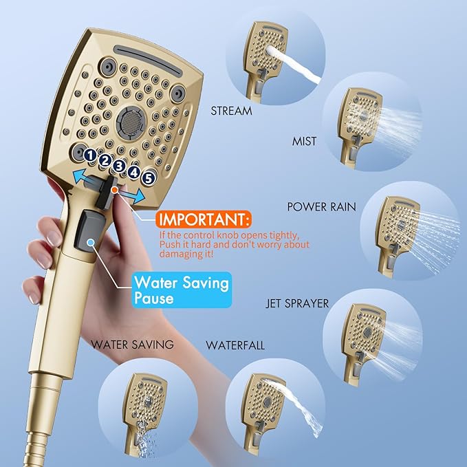 ELLO&ALLO Bathroom Shower Faucet Set Mixing Valve and Trim Kit, Complete Shower System with Tub Spout, Brushed Gold