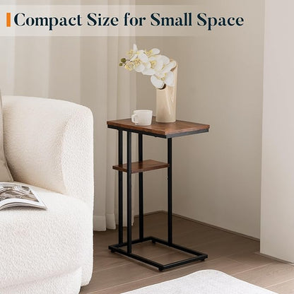 Yoobure C Table End Table Set of 2, Side Tables Living Room, C Shaped Side Table, Couch Tables That Slide Under Couch Table with Metal Frame, Rustic Snack Table for Bedroom/Small Spaces Large Desktop