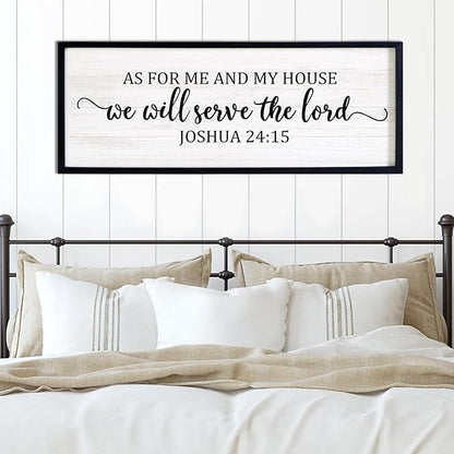 As For Me And My House We Will Serve The Lord Framed Wall Art, 40''×15'' Vintage Positive Religious Rustic Bible Verse for Christian God Jesus Christ Prayer, Horizontal Holy Catholic Scripture Decor
