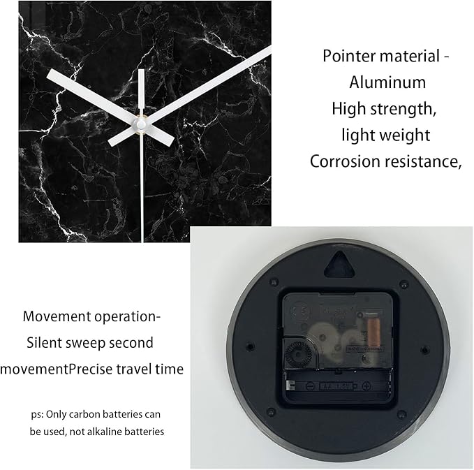 Oversized Decorative Clocks Battery Operated 24 Inch Marble Black Wall Clock for Office Round Non Ticking Wall Clock Silent