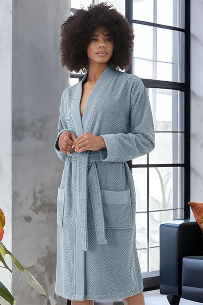 Organic Turkish Cotton Terry Hooded Kimono Bathrobe, Robe for Women