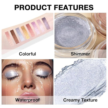 Cream Glitter Grey Blue Shimmer Metallic Eyeshadow Palette Makeup, Natural Single Mini Instant Holographic Eyeshadow For Older Women, Sombras Crema Para Ojos, Talc, Paraben & Cruelty Free