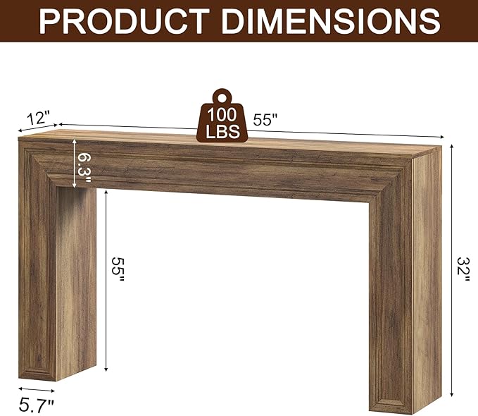 Rresyet 55 Inch Long Console Table, Sofa Table Behind Sofa, Wooden Entryway Table, Farmhouse Entryway Table for Entry, Hallway, Living Room (Wood)