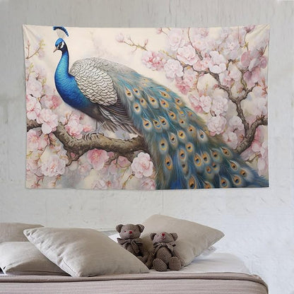 Peacock Tapestry Peacock Tapestries Fabric Wall Hanging Aesthetic Space Garden Indoor Outdoor Wall Art Tablecloth Bedspread Decoration for Bedroom Dormitory Living Room Home Decor 60"x90"