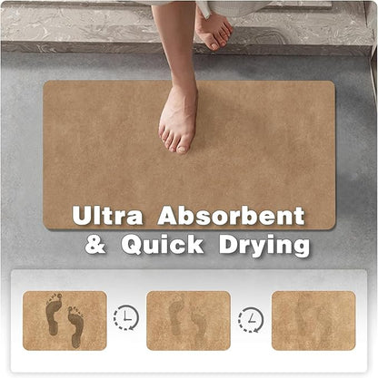 Bathroom Mat Quick Dry, Bathroom Rugs Non Slip Washable Thin Absorbent Bath Mat Fits Under Door Bathroom Floor Mat Perfect for Bath, Shower, or Sink 20"x30" Camel