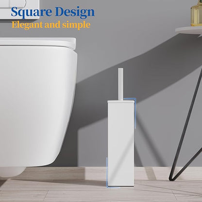 RUACQ Toilet Brush and Holder Set 2pcs,Square Toilet Bowl Brush for Bathroom with 304 Stainless Steel Handle Toilet Cleaner Brush with Durable Scrubbing Bristles,Splash-Proof (White)