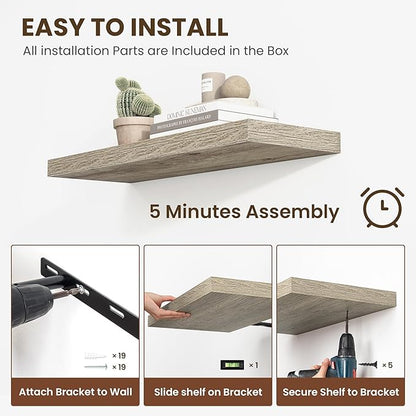 36 Inch Floating Shelves, 12 Inch Deep Floating Shelves for Wall, Floating Shelf with Invisible Brackets, Deep Shelves for Bathroom, Bedroom, Living Room, 2 Pack, Vintage Gray Oak