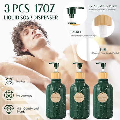 Bathroom Set 17PCS Bathroom Accessories with Trash Can 3PCS Lotion Soap Dispenser,Bathroom Accessories Set Green Bathroom Sets for Bathroom Decor