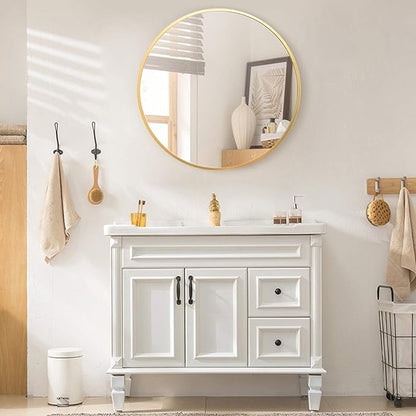 BEAUTYPEAK 18 Inch Round Mirror, Metal Frame Circle Mirror, Wall Mounted for Entryway, Bathroom, Vanity, Living Room, Gold