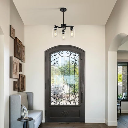 3 Light Modern Dining Chandeliers Over Table，Black Light Fixture for Dining Room，Farmhouse Chandelier with Glass Shade，Industrial Pendant Lighting for Kitchen Island，Foyer,Hallway, Bedroom