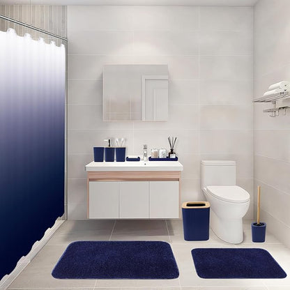 Bathroom Accessory Set–Bathroom Sets with Shower Curtain and Rugs, No Slip Bathroom Rugs Super Absorbent, Blue Ombre Water-Proof Shower Curtain with Hooks, Blue Bathroom Sets Complete for Home