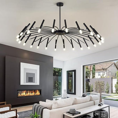 Black Modern Chandelier Large Chandelier Lighting Adjustable Ceiling Pendant Light 24-Light Pendant Light Fixtures for Living Room Dining Room