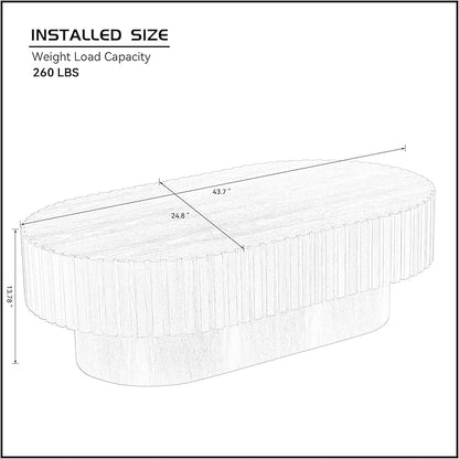 43.7" Oval Coffee Table for Living Room,Modern Handcraft Drum Coffee TableSmall Wooden Coffee Table with Sturdy Pedestal Easy Assembly for Office-Natural