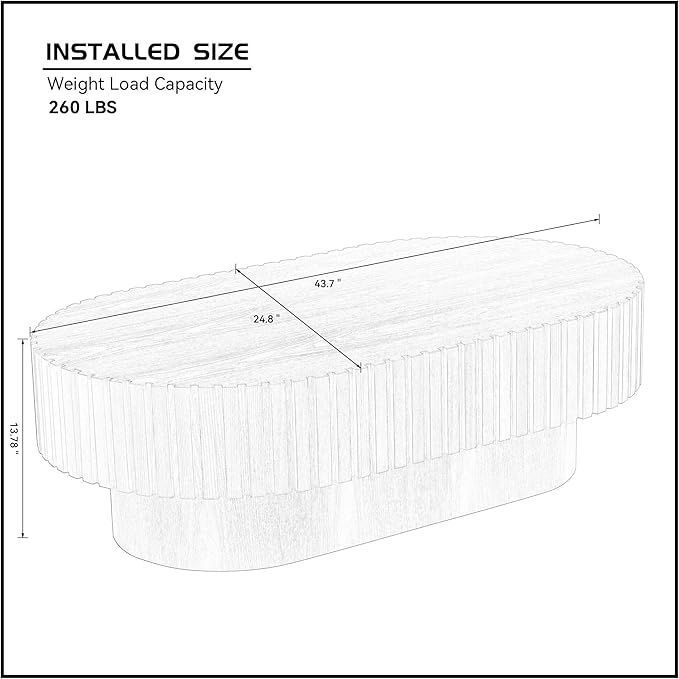 43.7" Oval Coffee Table for Living Room,Modern Handcraft Drum Coffee TableSmall Wooden Coffee Table with Sturdy Pedestal Easy Assembly for Office-Black