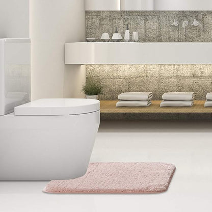 Suchtale Bathroom Contour Rug Non Slip Bath Mat Water Absorbent Soft Microfiber Shaggy Bathroom Mat Machine Washable Bath Rug for Bathroom Thick Plush U Shape Toilet Rug (20 x 24, Dusty Pink)