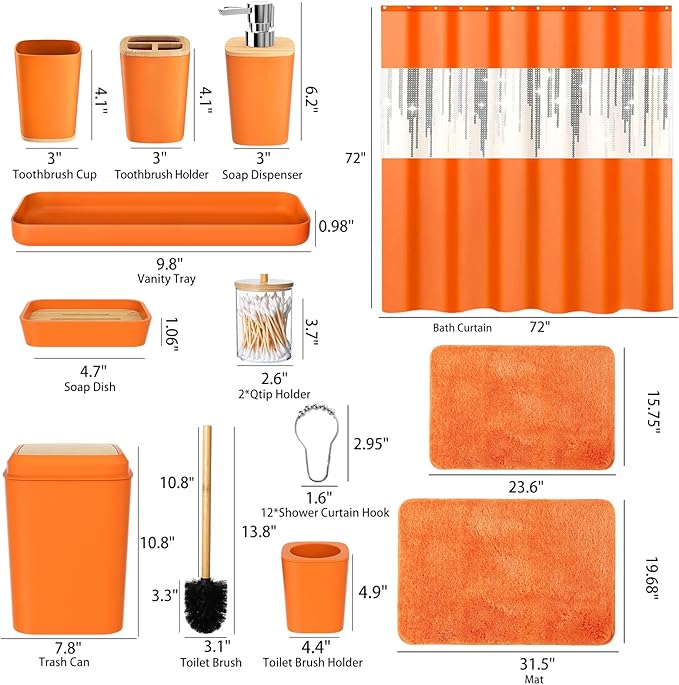 Bathroom Set,Bathroom Sets with Shower Curtain and Rugs Sequin Shower Curtain Set Orange Bathroom Rugs Sets Bathroom Decor