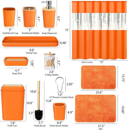 Bathroom Set,Bathroom Sets with Shower Curtain and Rugs Sequin Shower Curtain Set Orange Bathroom Rugs Sets Bathroom Decor