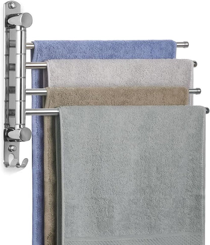Bathroom Towel Rack JSVER Swivel 4 Arms Extended Towel Holder, SUS304 Stainless Steel Space Saving Towel Rack, Towel Racks for Bathroom, Kitchen