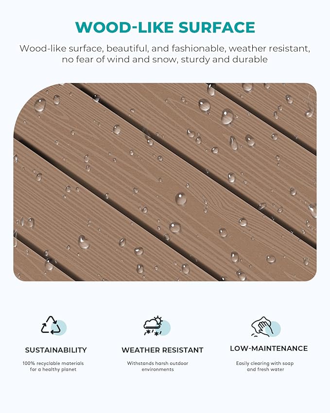 SERWALL Patio Coffee Table, HDPE Rectangle Outdoor Coffee Table, Brown