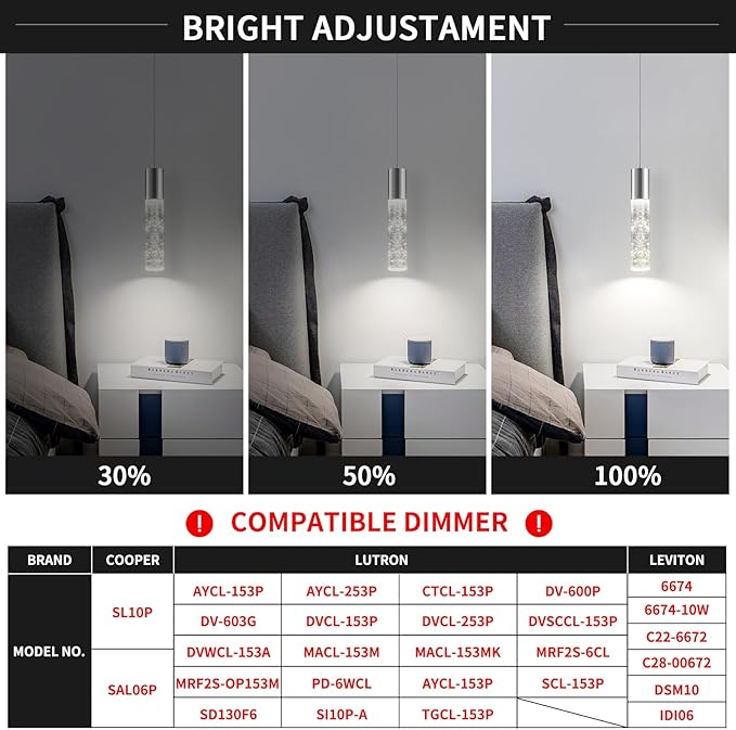 OKELI Modern Pendant Lights,3 Color LED Bubble Crystal Island Light Fixtures,Chrome Mini Pendant Lighting for Kitchen Island,Bar,6W,3000-6000K,ETL,3 Pack