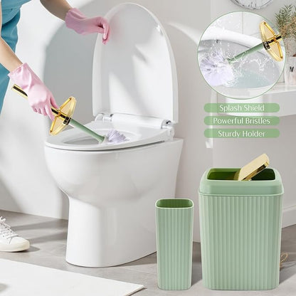17PCS Bathroom Accessory Set Bathroom Set Green Bathroom Decor,Toilet Brush, Trash Can, Qtip Holder Dispenser& 3PCS Soap Dispenser