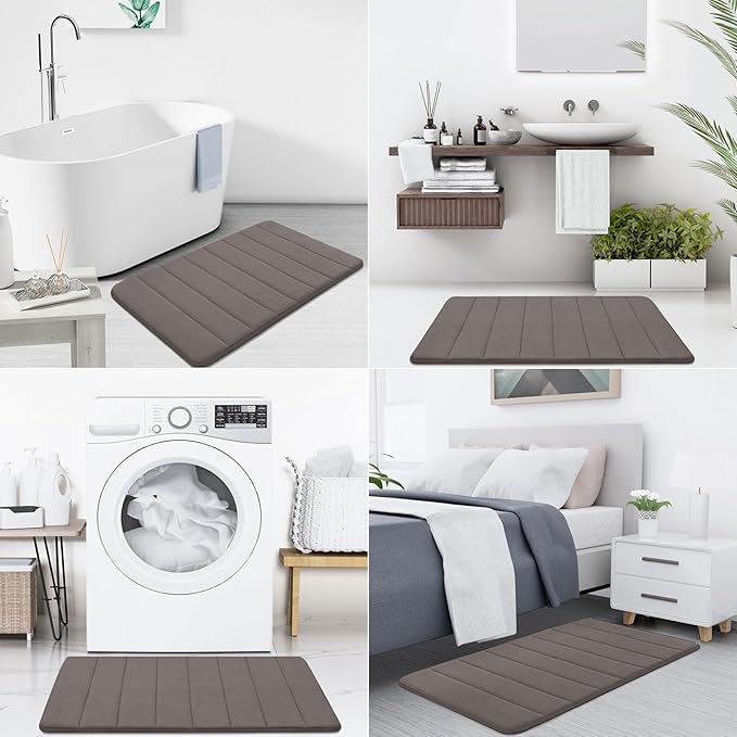 Buganda Memory Foam Bath Mat, 24" x 16", Ultra Soft and Non-Slip Bathroom Rugs, Water Absorbent and Machine Washable Bath Rug for Bathroom, Shower, and Tub, Taupe