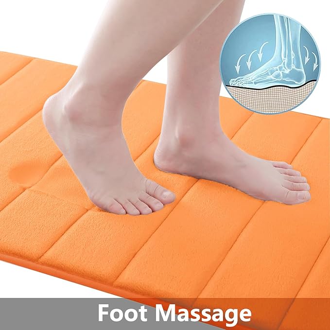 Buganda Memory Foam Bath Mat, 47" x 17", Ultra Soft and Non-Slip Bathroom Rugs, Water Absorbent and Machine Washable Bath Rug Runner for Bathroom, Shower, and Tub, Orange