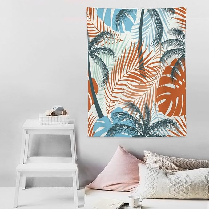 ICMOLYYENLO Palm Leaf Tapestry Wall Hanging, Tropical Leaves Plant Jungle Green Hawaiian Art Home Decor for Guest Bedroom Living Room Dormitory 50x60 Inch