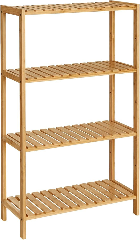 SONGMICS Bamboo Storage Shelf, 4-Tier Shelving Unit, Multifunctional, in The Entryway, Bathroom, Living Room, Balcony, Kitchen, 10.2 x 23.6 x 39.4 Inches, Light Bamboo UBCB034Y01