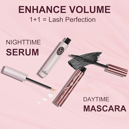 Unidollss Tubing Mascara Volume and Length Black and Lash Serum Set Lengthening Long Lasting All Day,Eyelash Growth Serum for Thicker,Longer Lash and Eyebrow,Tubing Mascara for 30+ Women,Gluten-free
