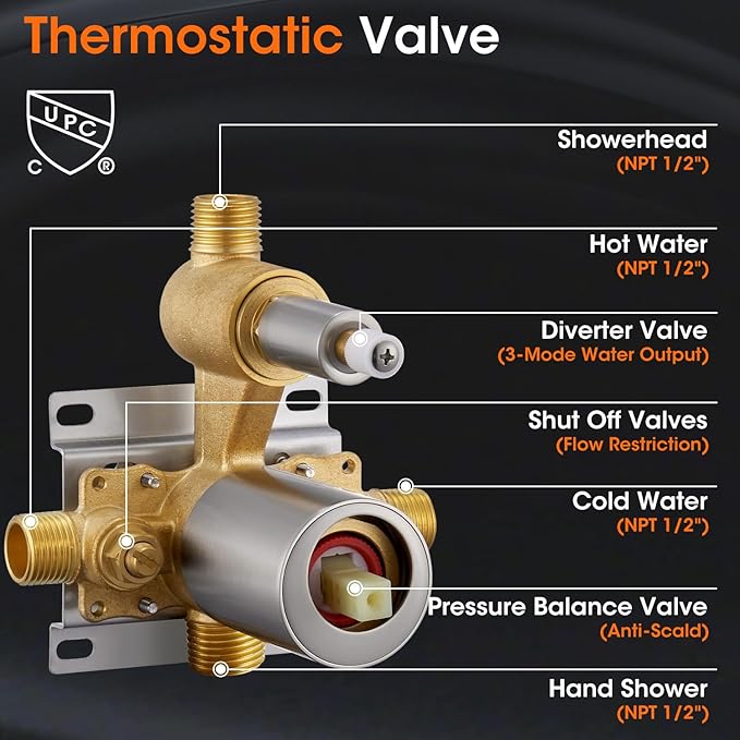 Rainfall Shower System Shower Faucet Set with Rain Shower Head and Handheld Spray Wall Mounted Bathroom Luxury Mixer Combo Set Rough-in Valve Body and Trim Included 9 inch Brushed Nickel