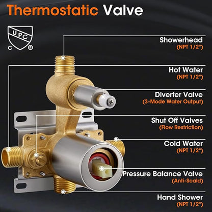 Rainfall Shower System Shower Faucet Set with Rain Shower Head and Handheld Spray Wall Mounted Bathroom Luxury Mixer Combo Set Rough-in Valve Body and Trim Included 9 inch Brushed Nickel