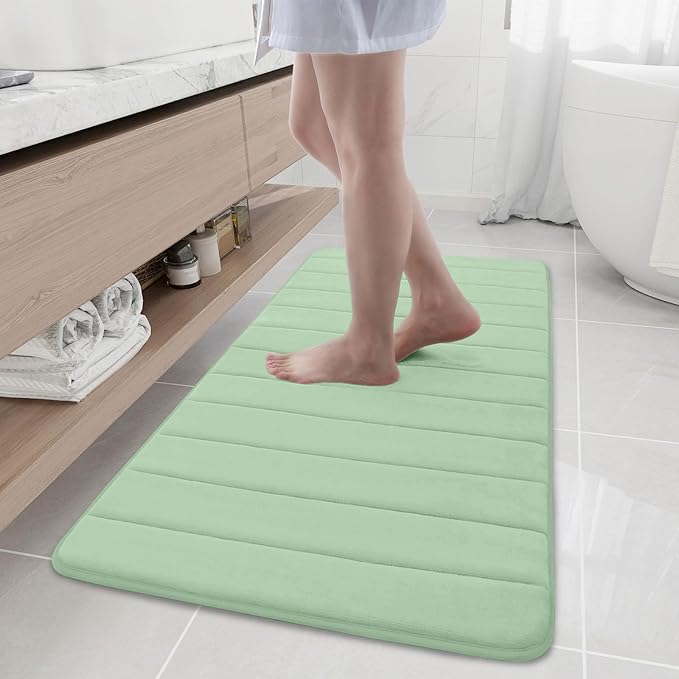 Buganda Memory Foam Bath Mat, 47" x 20", Ultra Soft and Non-Slip Bathroom Rugs, Water Absorbent and Machine Washable Bath Rug Runner for Bathroom, Shower, and Tub, Sage Green