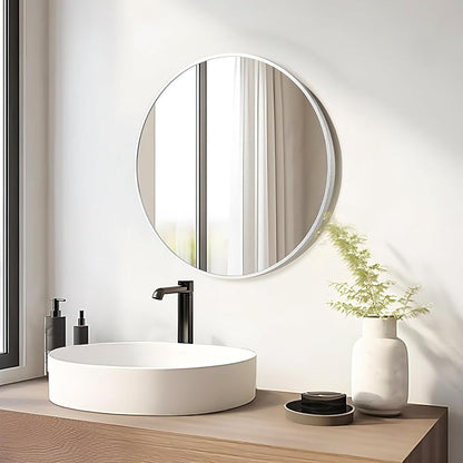 Fabuday Silver Round Mirror for Wall 24 inch - Circle Mirror for Bathroom, Entryway, Living Room, Hallway, Vanity Decor, Small Matte Metal Frame Mirrors