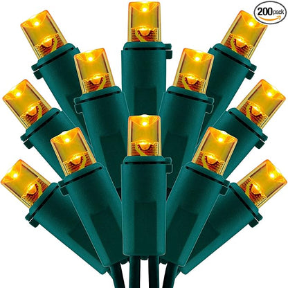 200 Count Orange Wide Angle LED Christmas Lights, 66 ft Green Wire UL Certified Commercial Grade 5mm Holiday String Light Set (Orange)