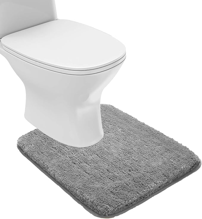 Suchtale Bathroom Contour Rug Non Slip Bath Mat Water Absorbent Soft Microfiber Shaggy Bathroom Mat Machine Washable Bath Rug for Bathroom Thick Plush U Shape Toilet Rug (20 x 24, Grey)