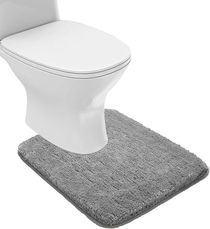 Suchtale Bathroom Contour Rug Non Slip Bath Mat Water Absorbent Soft Microfiber Shaggy Bathroom Mat Machine Washable Bath Rug for Bathroom Thick Plush U Shape Toilet Rug (20 x 24, Grey)