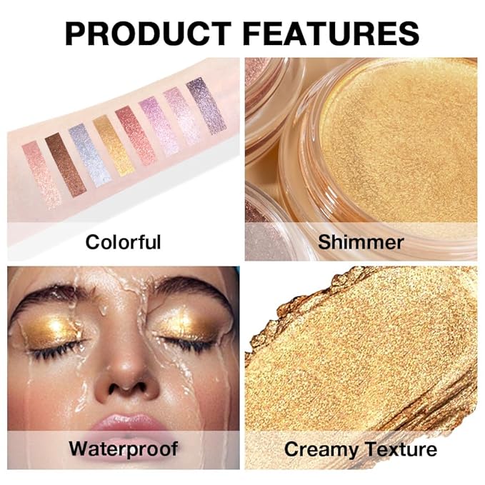 Cream Glitter Golden Yellow Shimmer Metallic Eyeshadow Palette Makeup, Natural Single Mini Instant Holographic Eyeshadow For Older Women, Sombras Crema Para Ojos, Talc, Paraben&Cruelty Free