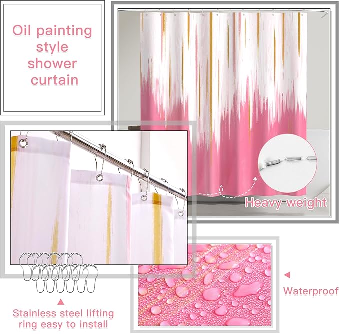 20PC Bathroom Accessory Set Pink Bathroom Accessories Bathroom Set, Shower Curtain Set, 2 Piece Bath Towel Set, 3PC Soap Dispenser, Toilet Brush & Trash Can