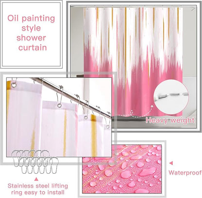 20PC Bathroom Accessory Set Pink Bathroom Accessories Bathroom Set, Shower Curtain Set, 2 Piece Bath Towel Set, 3PC Soap Dispenser, Toilet Brush & Trash Can
