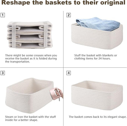 3 Pack Small Storage Baskets for Organizing, Cute Woven Decorative Gift Baskets for Shelves, Mini Closet Organizer Bins with Handles, 11.81''Lx7.87''Wx4.72''H-White