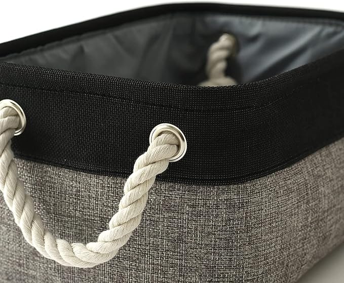 TheWarmHome Storage Basket for Organizing - 12x8x5.2 inch Small 6 Pack Collapsible Storage Bin for Shelves with Rope, Fabric Storage Cubes for Cloth Gift Toy Decorative Organizer (Black & Grey)