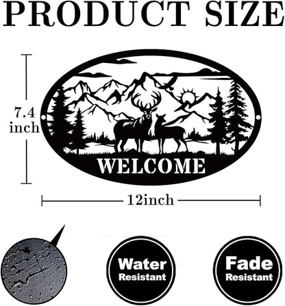 Rustic Metal Deer Cabin Sign, Outdoor Welcome Sign for Front Porch, Great Gift for Hunters, Farmhouse Cabin Decor