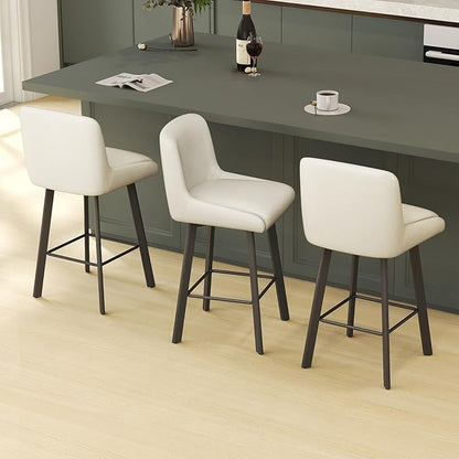 Swivel Bar Stools, 26''H Upholstered Barstools with Backs, Modern Counter Height Bar Stool Chairs for Kitchen Island, Metal Legs (Antique White- Faux Leather, Set of 3-26" H)