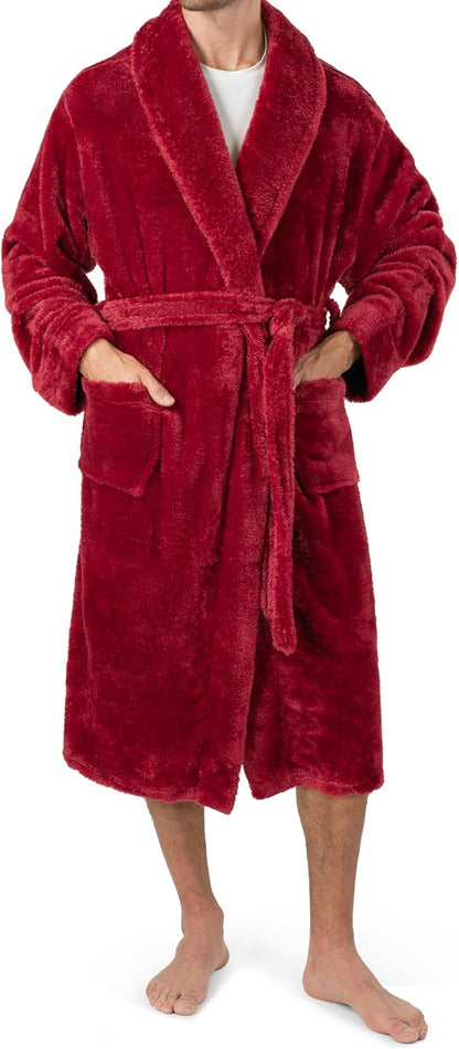 PAVILIA Mens Soft Robe, Plush Fluffy Fleece Bathrobe Men, Long Sherpa Shaggy Spa Robe