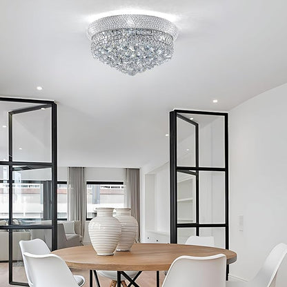 7-Light Crystal Flush Mount Chandelier Ceiling Light Fixture for Living Room Dining Room Bedroom Foyer Entryway Hallway Closet Bathroom (Chrome D18)