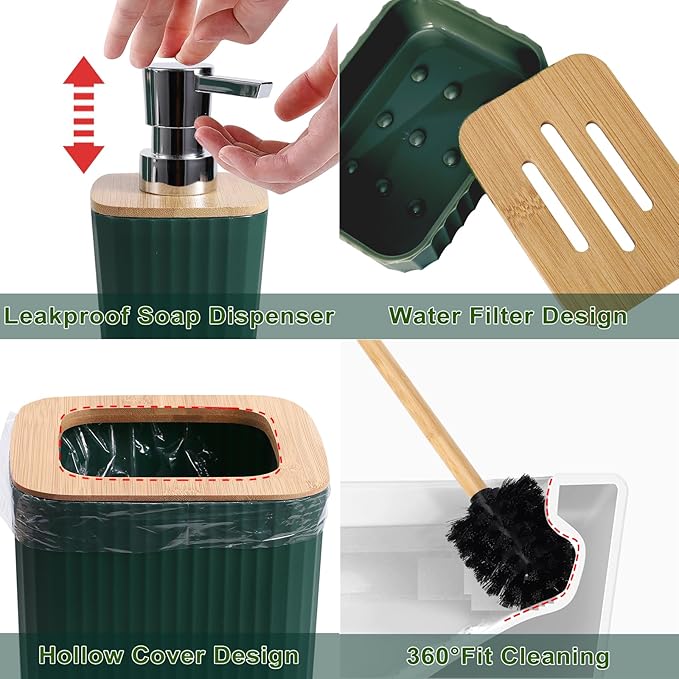 Dark Green Bathroom Set - Green Bathroom Accessories Set, 24PCS Bathroom Accessory Set with Shower Curtain, Bath Towels, Trash Can, Soap Dispenser, Green Bathroom Accessories for Home