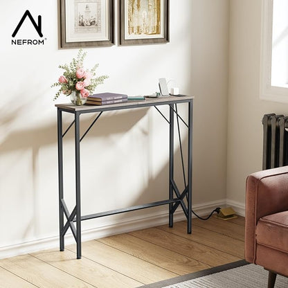 31.5‘’ Console Table, Skinny Entryway Table with Fast-Charging Station, Narrow Long Sofa Table, Behind Slim Couch Table for Entrance, Hallway, Living Room Decor ST-GY80-1