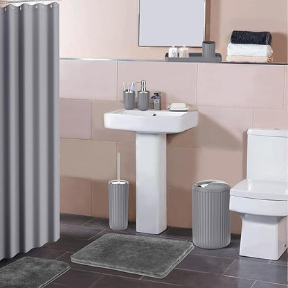 24 PCS Gray Bathroom Accessories Set with Shower Curtain and Rugs, Bathroom Sets with Extra Soft and Absorbent Bath Rugs Shower Curtain Bathroom Accessory for Bath